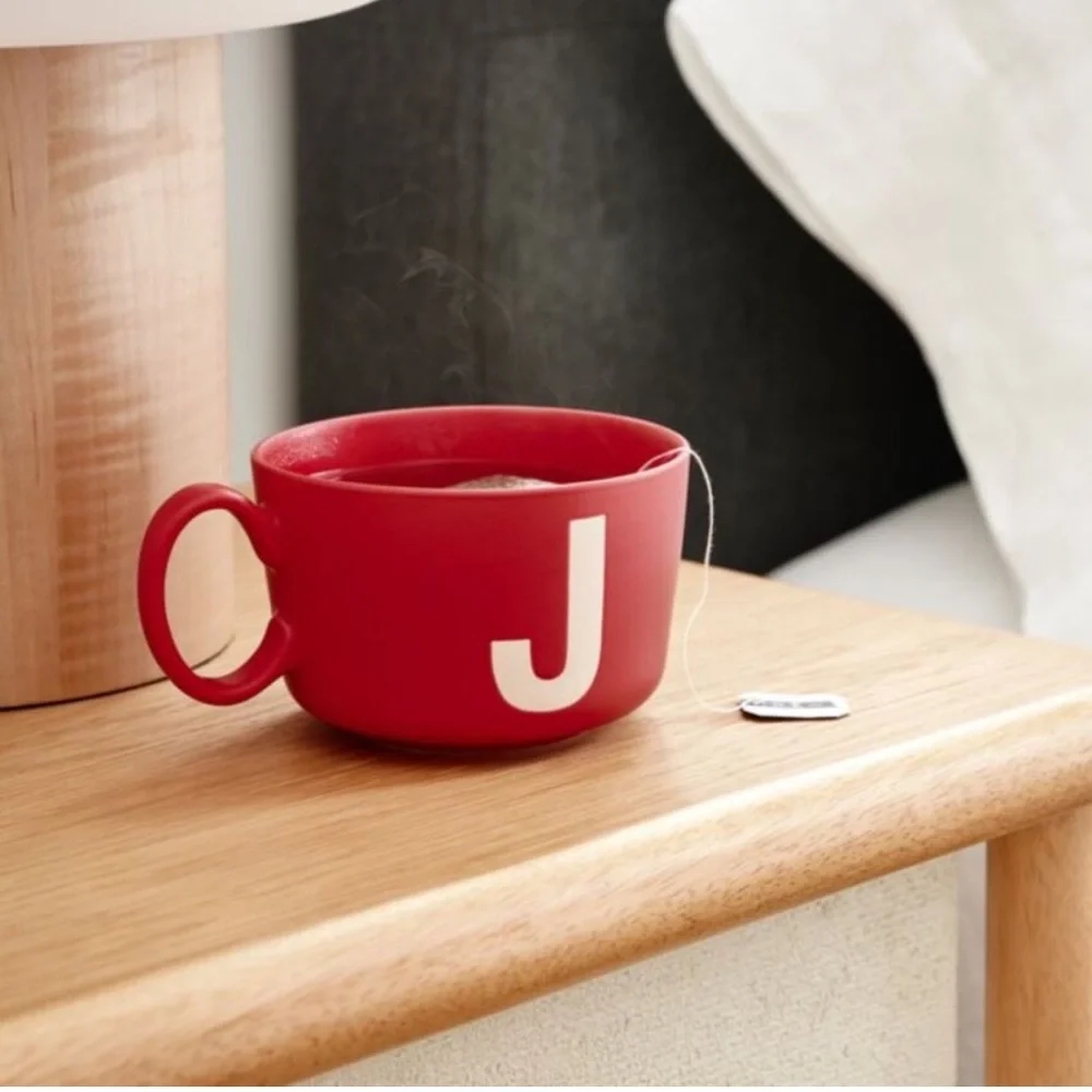 Crate&Barrel Red Glazed Stoneware “T” Monogrammed Jumbo Mug